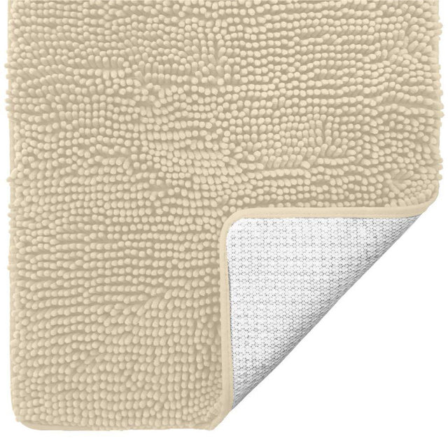 Gorilla Grip Soft Absorbent Plush Bath Rug Mat, 36x24, Microfiber Dries Quickly, Luxury Chenille Shaggy Machine Washable Bathroom Carpet Mats, Rugs for Bathtub and Shower Floor, Sand