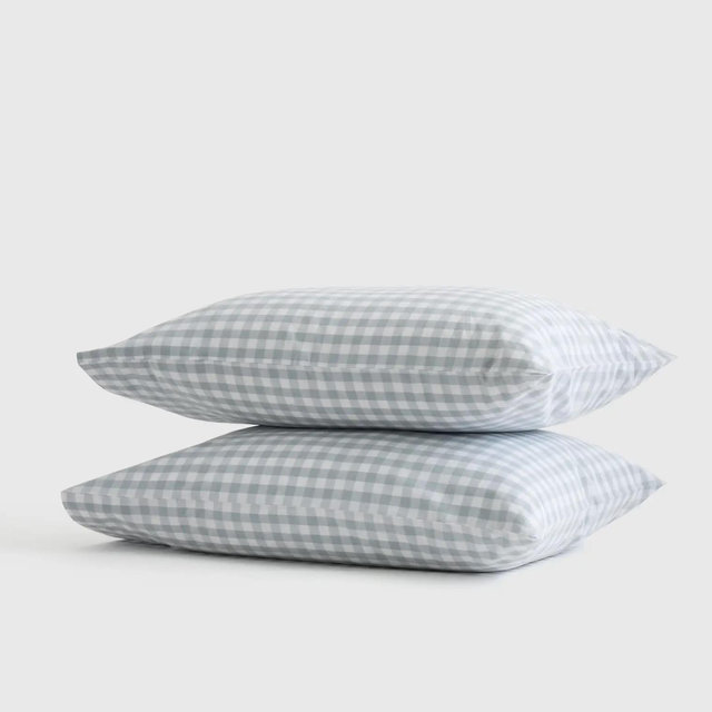 Classic Organic Percale Pillowcase Set- Blue Fog Gingham