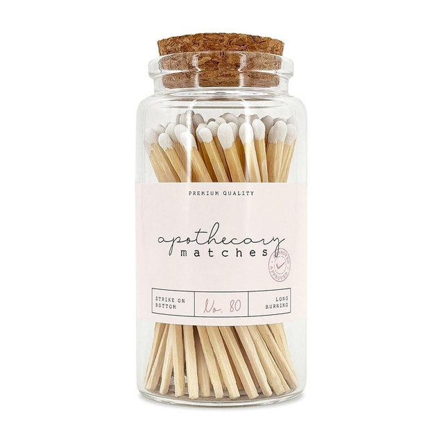 Apothecary Wooden Matches in a Jar with Striker | Decorative Matches for Candles | Long Matches for Candles in Apothecary Glass Jar | Approx. 80 Safety Matches for Home Decor & Bathroom (1 Jar)