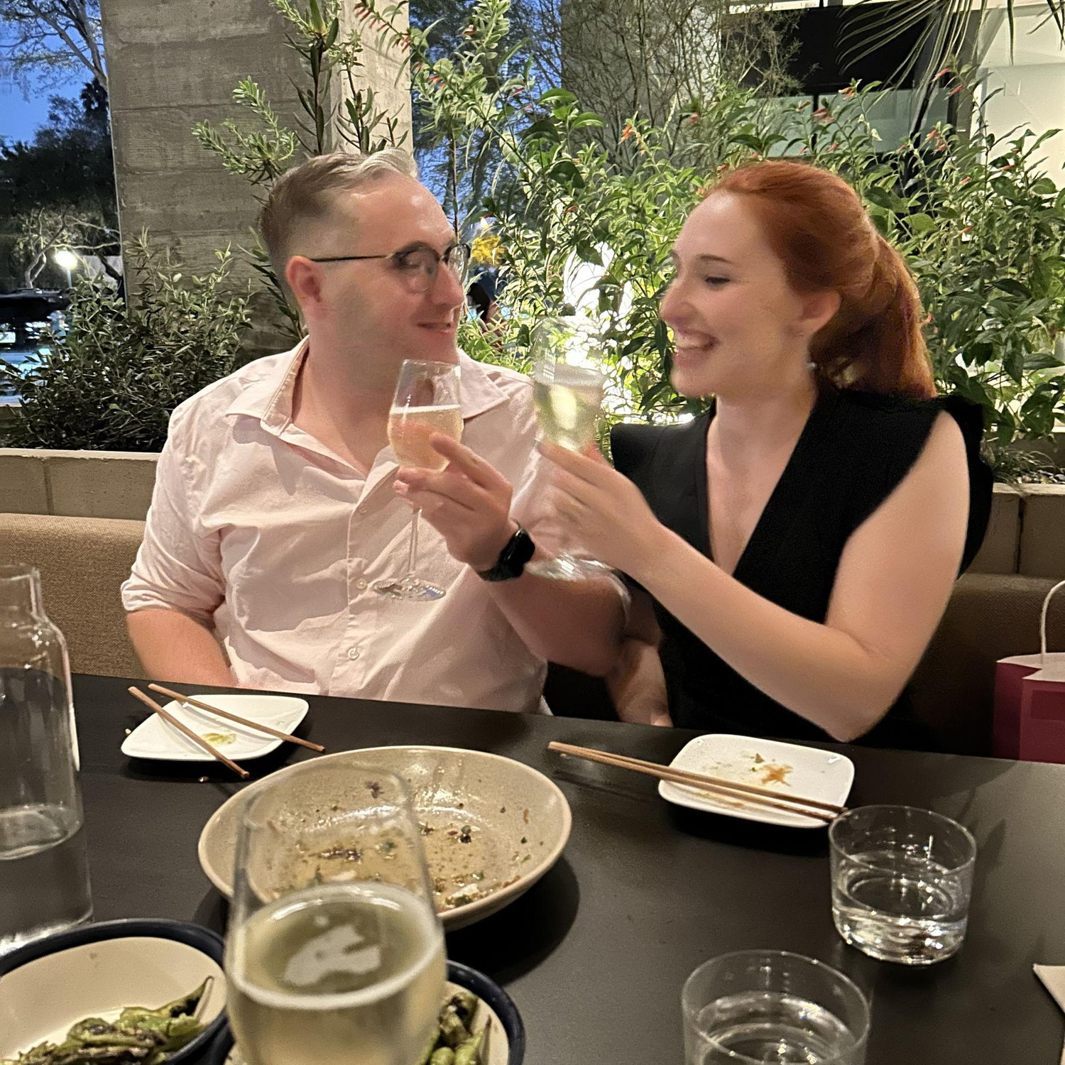 Toasting to our engagement in LA, Aug. 31, 2024.