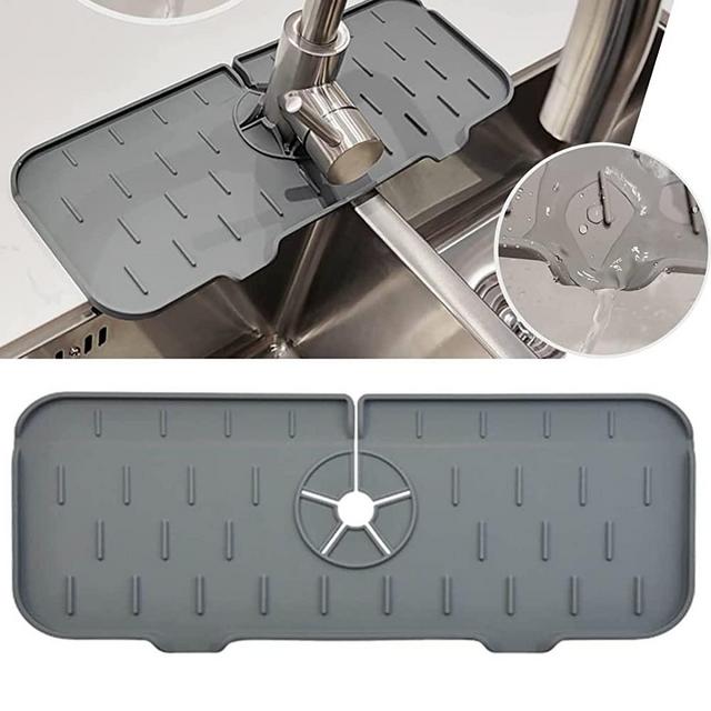 Vovmax KitchenGuard Silicone Faucet Handle Drip Catcher Tray - Silicone Sink Faucet Mat for Kitchen Sink Splash Guard
