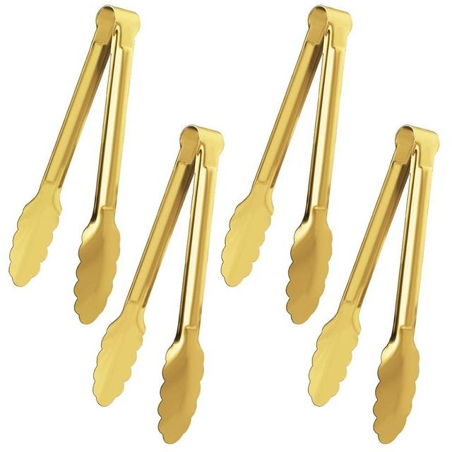 4 Pack Gold Serving Tongs XEVOM Gold Buffet Tongs Serving Utensils Salad Tongs Stainless Steel Gold Plated Buffet Serving Tongs,9 Inch