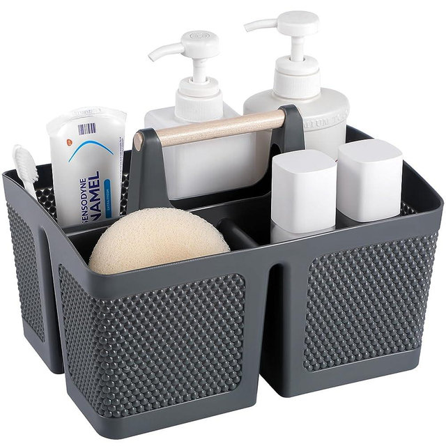 rejomiik Portable Shower Caddy Basket Plastic Cleaning Caddy Organizer Storage Tote with Handle for Bathroom, College, Dorm Room Essentials, Grey
