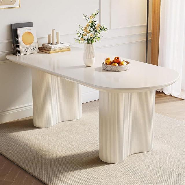 GraceNook White Oval Dining Table for 4-6, 62.99" Modern Funky Kitchen Table with Powerful Ripple Support Legs for Dining Room, Kitchen, Home Office