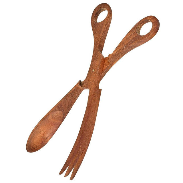 AeraVida Stylish Hand Carved Salad or Bread Palm Wood Scissor Tongs | Elegant Wooden Kitchen Utensils for Serving | Handcrafted Palm Wood Tongs