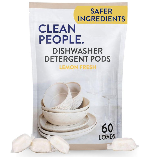 The Clean People Dishwasher Pods - Cuts Grease & Rinses Sparkling Clean - Residue-Free - Phosphate Free Dishwashing Pods - Lemon, 60 Pack