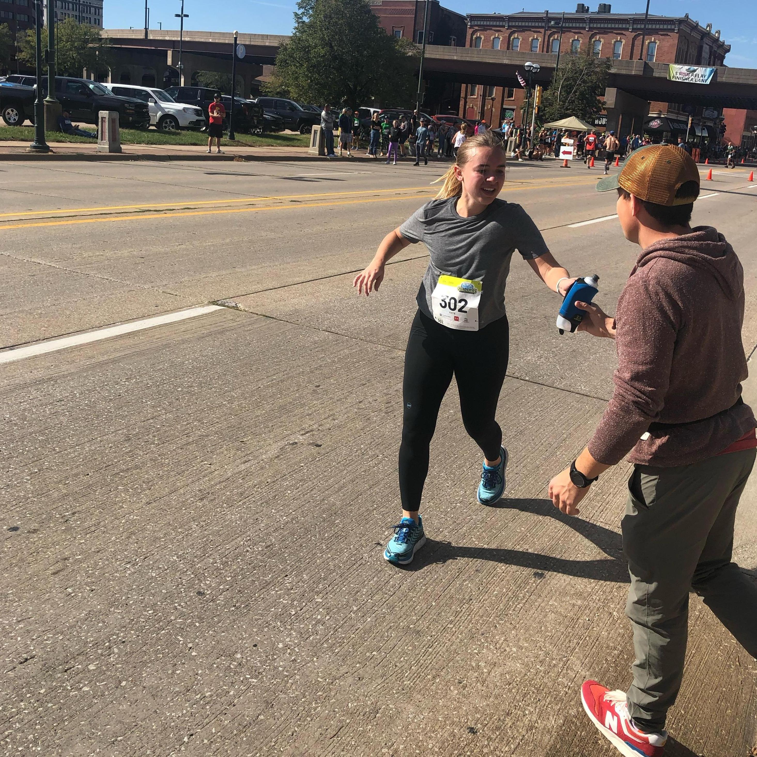 Alec was part of Katie's support team for her first (and likely last) marathon