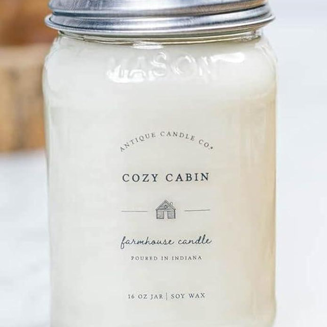 Antique Candle Co.® 16 Ounce Soy Wax Candle, 80 Hour Burn Time, Cotton Wick, Mason Jar Candle (Cozy Cabin)