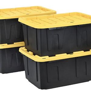 Member's Mark 27 Gallon Heavy-Duty Black and Yellow Storage Tote, 20.6" D x 30.6" W x 14.3" H, 1 pack or 4 pack