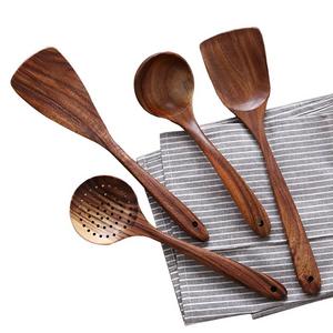 UBae Teak 4 Piece Set Kitchen Utensils Wooden Kitchenware Set Nonstick Pan Cookware Natural and Eco-Friendly Kitchen Utensils Set
