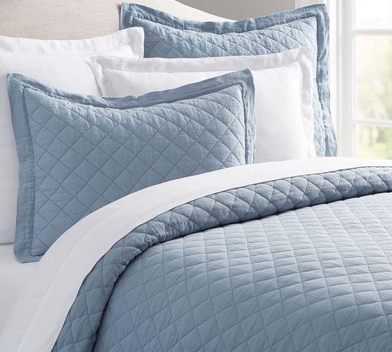 Belgian Flax Linen Diamond Quilt, Full/Queen, Chambray