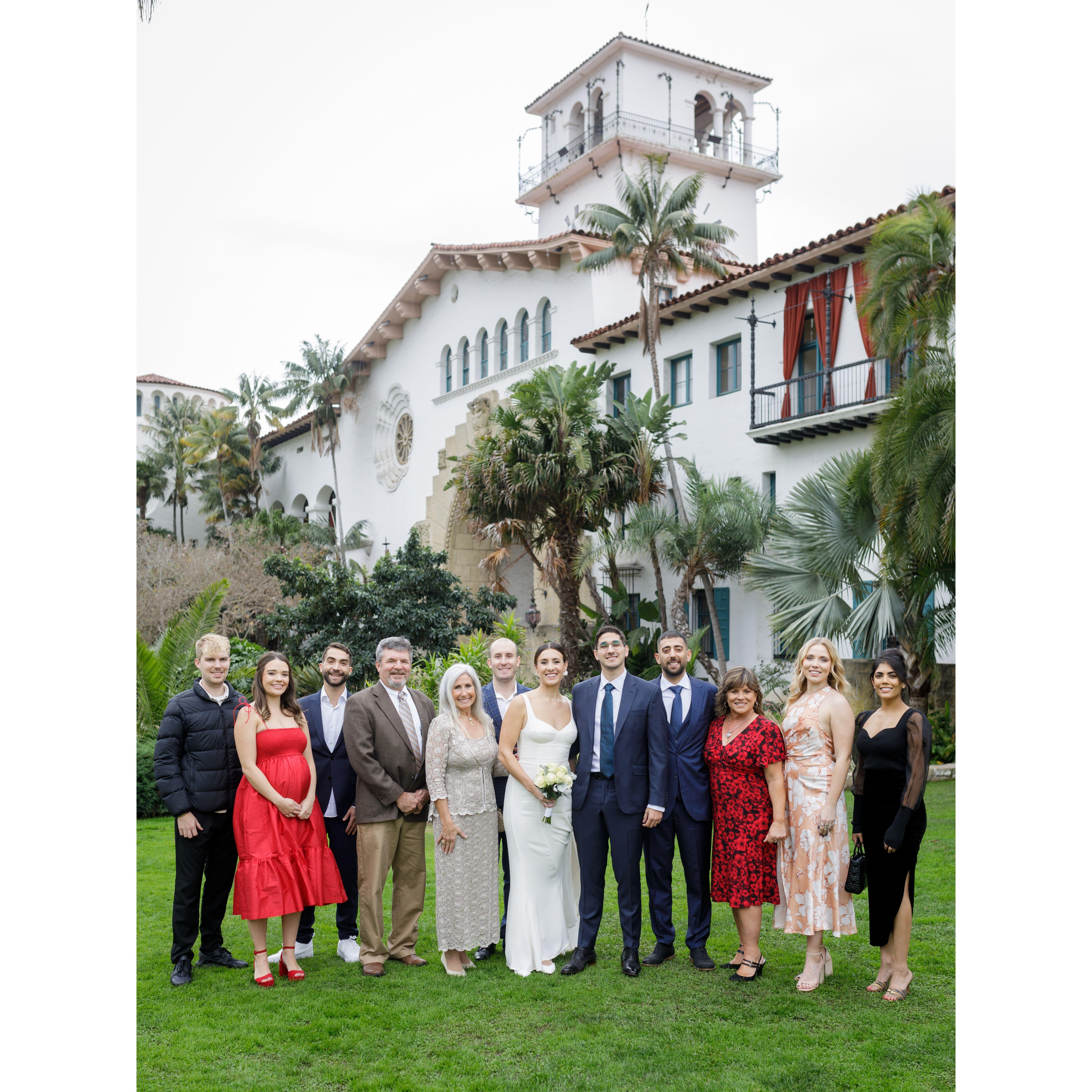 Wedding party included Natalie's mom Lori and stepdad Bob, Natalie's brother Hunter, Natalie's aunt Diane, Natalie's 3 friends, Giuli's brother Samu, and Giuli's 2 friends.