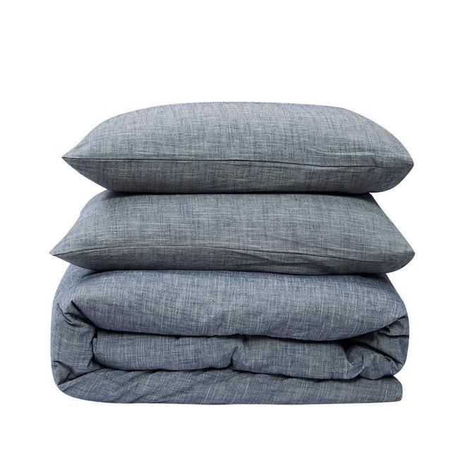 BFS HOME Stonewashed Cotton/Linen Duvet Cover Queen, 3-Piece Comforter Cover Set, Breathable and Skin-Friendly Bedding Set (Navy, Queen)