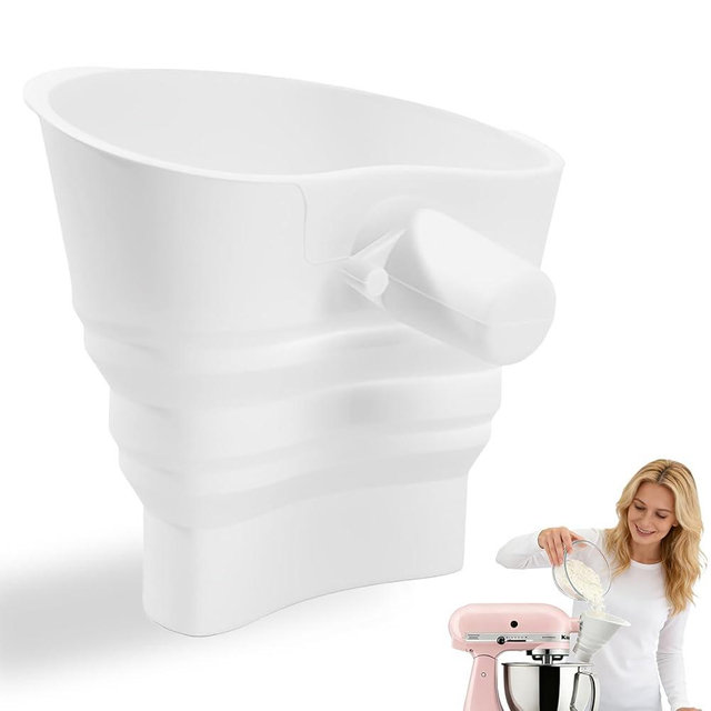 Flour Funnel for Kitchen Aid Stand Mixer, Silicone Foldable Stand Mixer Attachment, Spill-Free Ingredient Chute for Artisan Series, BPA-Free, Dishwasher Safe