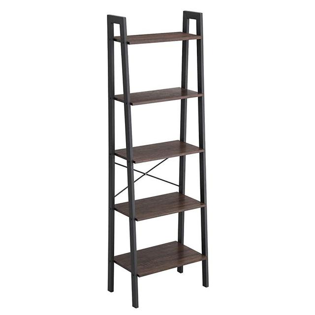 VASAGLE Industrial Ladder Shelf, 5-Tier Bookcase, Storage Unit, with Metal Frame, for Living Room, Kitchen, Rustic Dark Brown