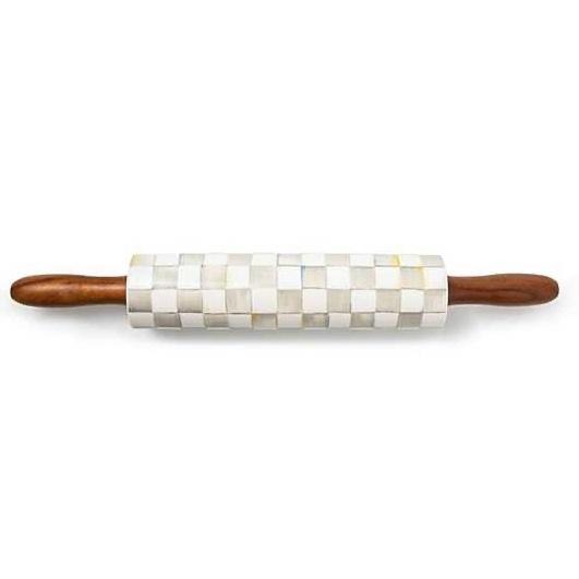 MACKENZIE-CHILDS Rolling Pin, Decorative Roller Pin for Baking, Cute Baking Supplies, Gray-and-White Sterling Check