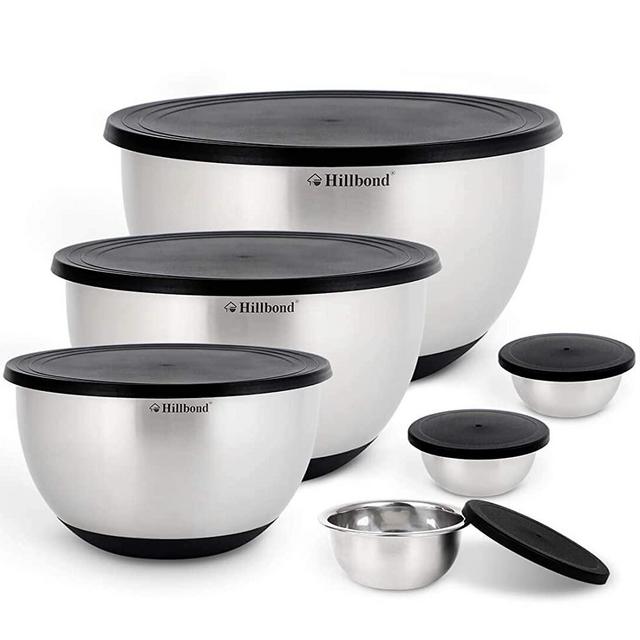 Hillbond Stainless Steel Mixing Bowls & Prep Bowls Set of 6 with Airtight Lids - Black