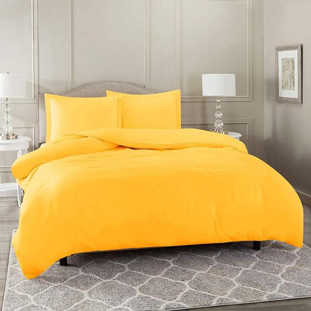 Nestl Duvet Cover 3 Piece Set – Ultra Soft Double Brushed Microfiber Hotel Collection – Comforter Cover with Button Closure and 2 Pillow Shams, Yellow - Queen 90"x90"