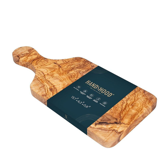 Handshood Premium Olive Wood Cutting Board - Wooden Charcuterie Cheese Serving Platter, Unique Kitchen Gift for Women & Men, Handcrafted Boards, Unique Housewarming Present (13.7" x 6.3" x 0.8")