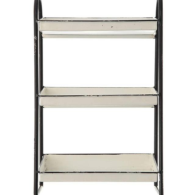 Creative Co-op Heavily Distressed 3-Tier Metal Tray with Black Frame & Rim, White