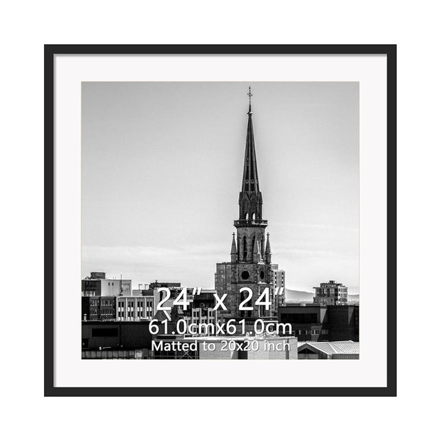 Hoikwo 24x24 Black Picture Frame, Display Pictures 20x20 with Mat or 24x24 Without Mat, 1 Pack 24 by 24 Frame for Wall Hanging