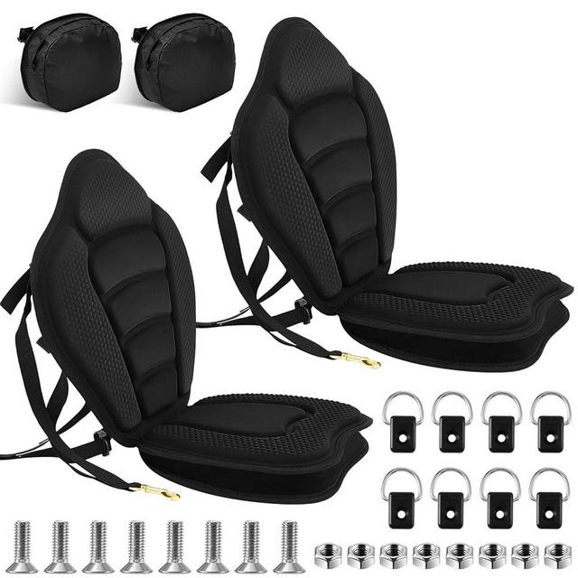 Lewtemi 2 Pieces Kayak Seat with Back Support Thicken Canoe Paddle Board Seat with Detachable Storage Bag Adjustable Sit On Top Paddleboard Seat Cushion for Kayaking Canoeing Rafting