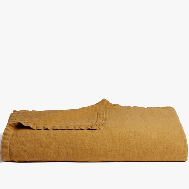 Vintage Linen Bed Cover - Ochre
