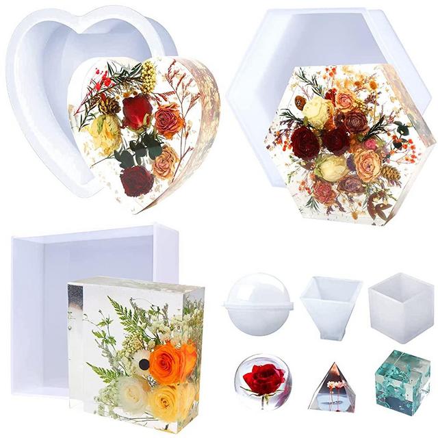 Large Resin Molds Silicone Kit Including Deep Hexagon Heart Square