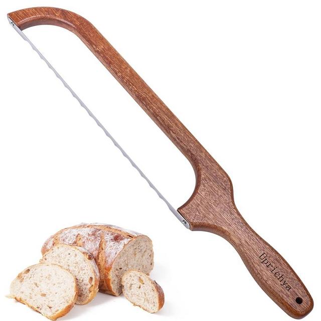 Uprichya Wooden Bread Bow Knife, Sourdough Bread knife Cutter for Homemade Bread Baguettes Sandwich, Serrated Bagel Knife Kitchen Gift Sharp Bread Knife