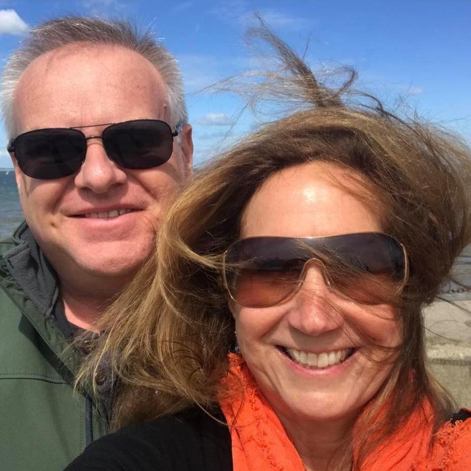 May 2019 how come Jim's hair doesn't move in the wind? At Whitstable, England on the beach...