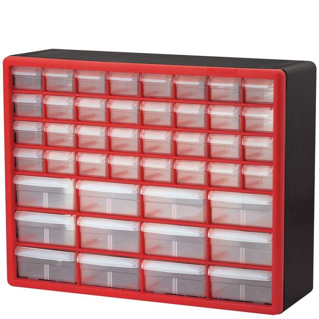 Akro-Mils 44 Drawer 10144REDBLK, Plastic Parts Storage Hardware and Craft Cabinet, (20-Inch W x 6-Inch D x 16-Inch H), Red Black, (1-Pack)