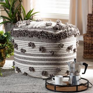 Eligah Moroccan Inspired Handwoven Wool Pouf Ottoman