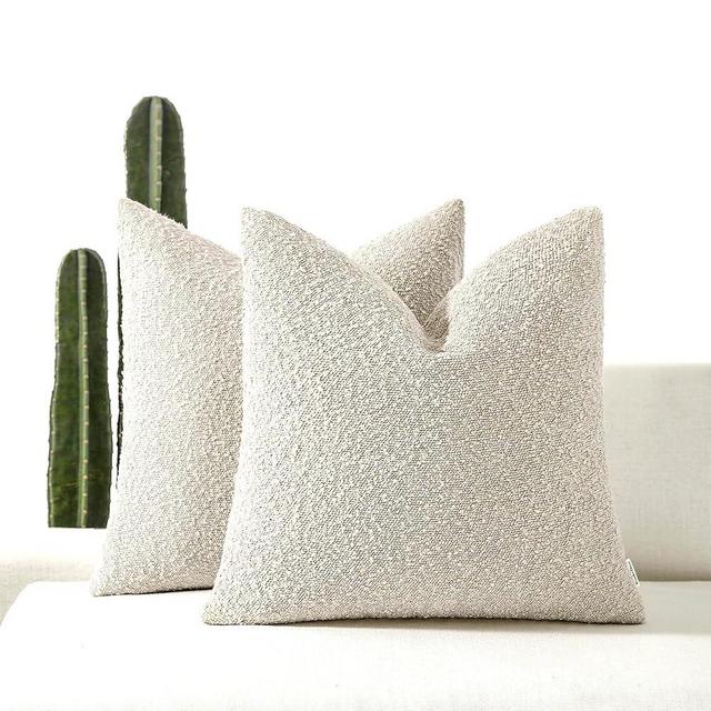 ROMANDECO Boucle Decorative Throw Pillow Covers for Couch Set of 2, 18x18 inches, Beige