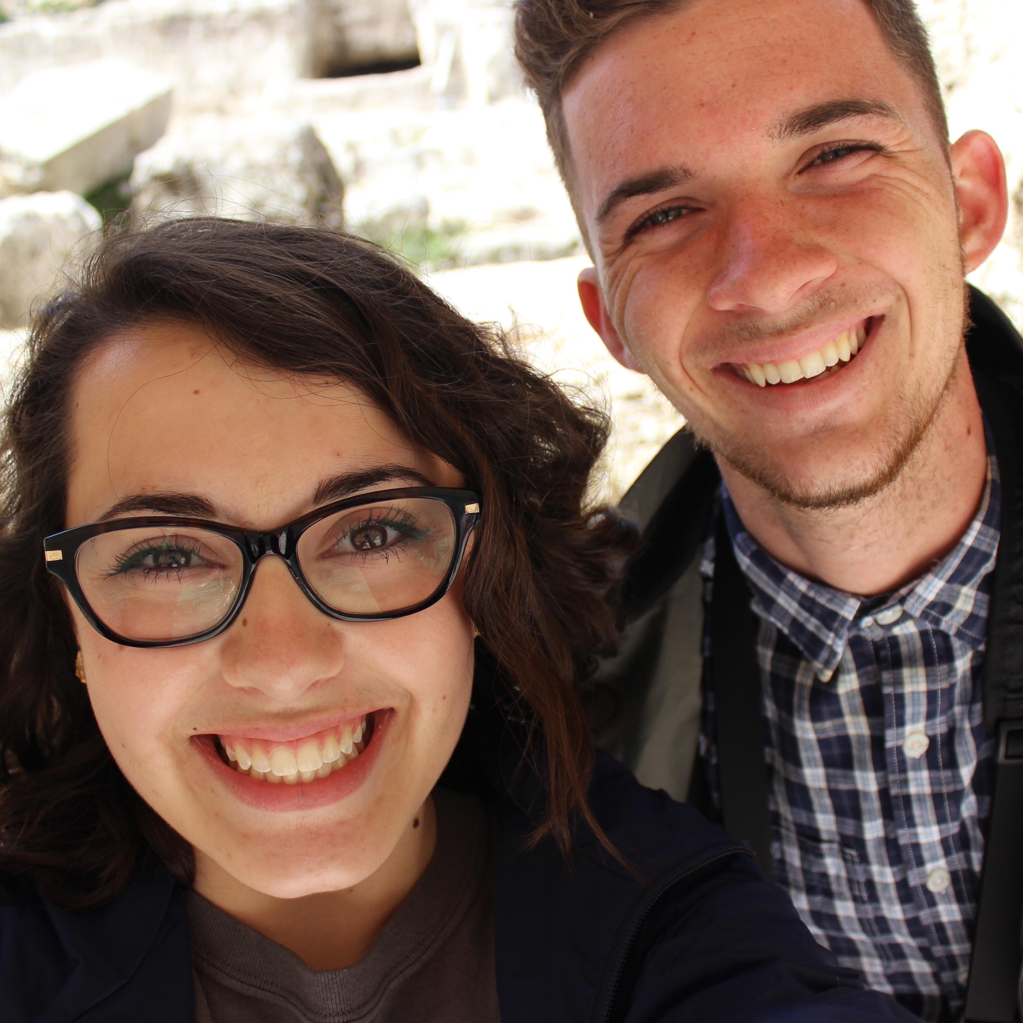 Our first ever actual selfie // March 2015 Israel. Taken outside of the temple walls in Jerusalem