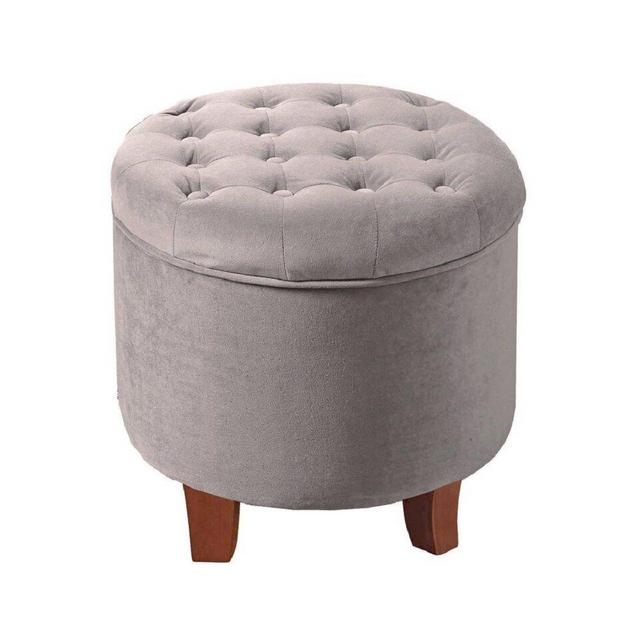 HomePop Velvet Button Tufted Round Storage Ottoman with Removable Lid, Gray
