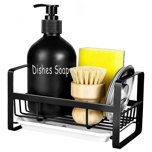 TEZZ Sponge Holder for Kitchen Sink- Stainless Steel Kitchen Sink Caddy for Organizing Sponge, Brush & Soap Dish Dispenser, Kitchen Sink Organizer Rack with adhesive or Counter top