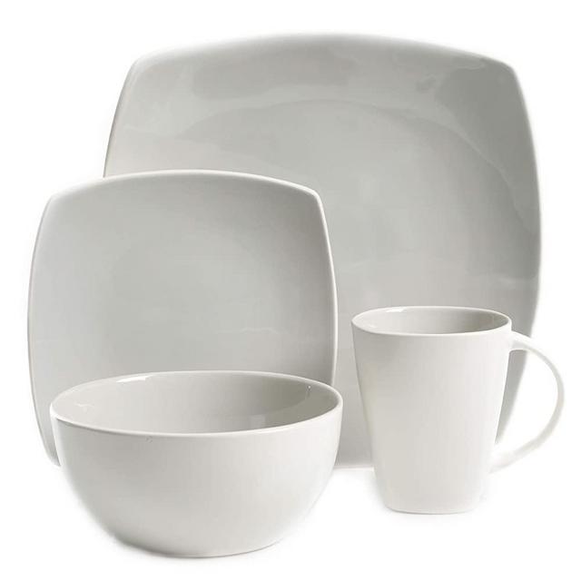 Gibson Elite Soho Lounge Bright Shell 16 pc Dinnerware Set Light Grey