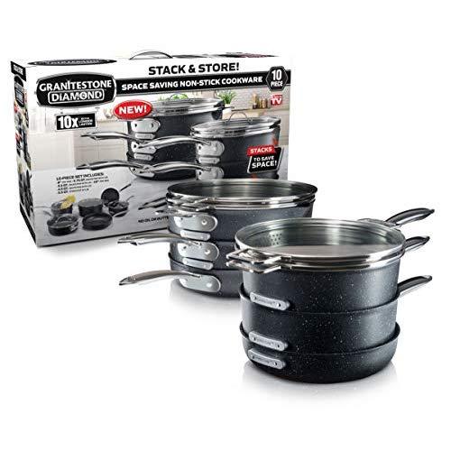 GRANITESTONE 2660 Granite Stone Stack Master 10 Piece Cookware Set, Large, Black