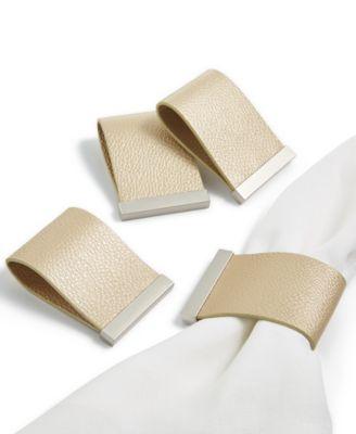 Hotel Collection - Set of 4 Faux Leather Champagne Napkin Rings