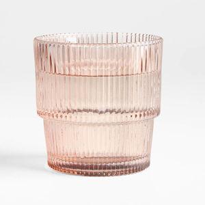 Pink Double Old-Fashioned Atwell Stackable Textured Ribbed Glass | Crate & Barrel