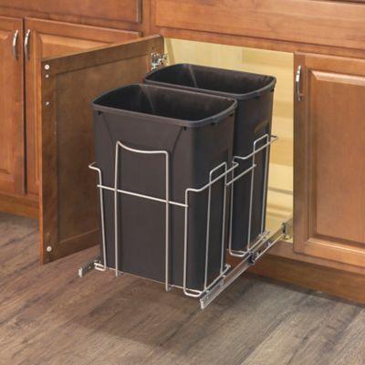 Grayline 3-Piece Dual Trash Can and Slide-Out Rack Set in Black
