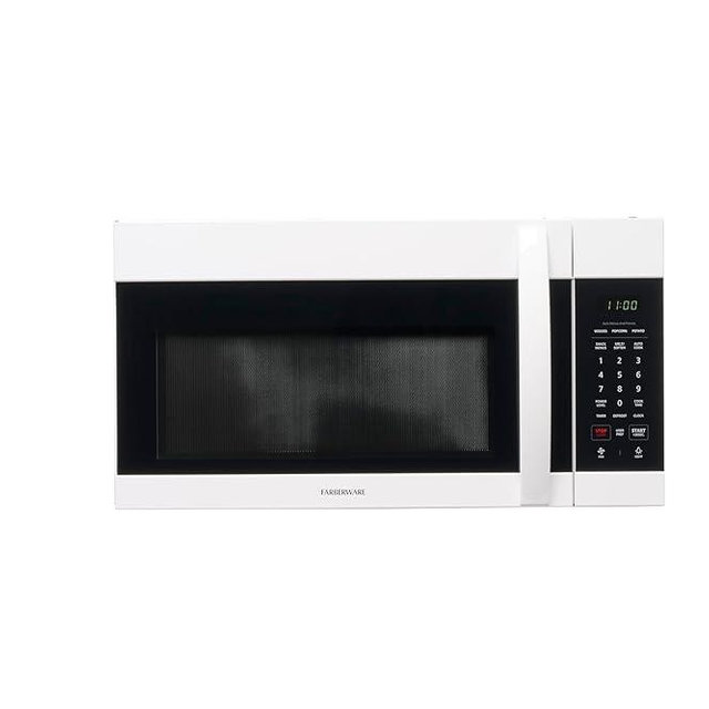 Farberware Over-the-Range Microwave Oven, 1.7 Cu. Ft. - 1000W - Auto Reheat, Multi-Stage Cooking, Melt/Soften Feature, Child Safety Lock, LED Display - Space Efficient & Powerful - White