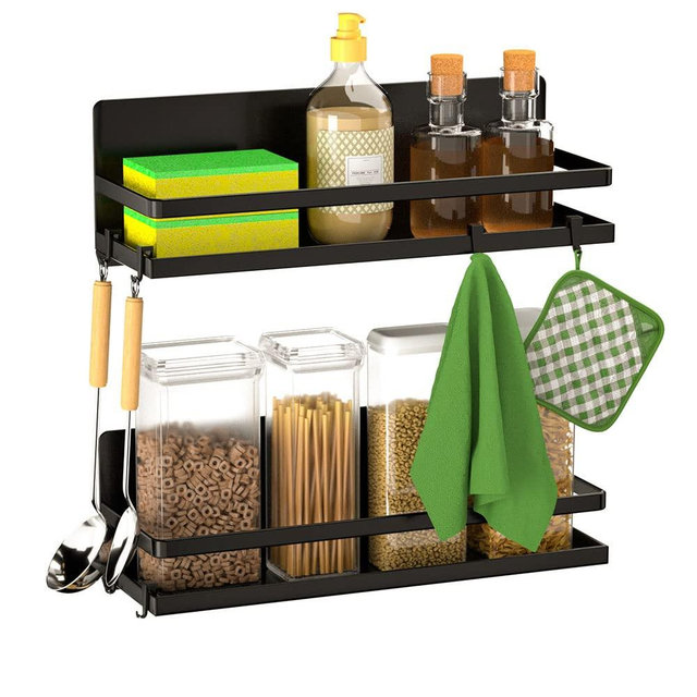 Magnetic Spice Rack for Refrigerator,Magnetic Shelf Fridge Organizer for Kitchen, Space Saver Container for Kitchen/Apartment, Drill Free, Black 2 Pack