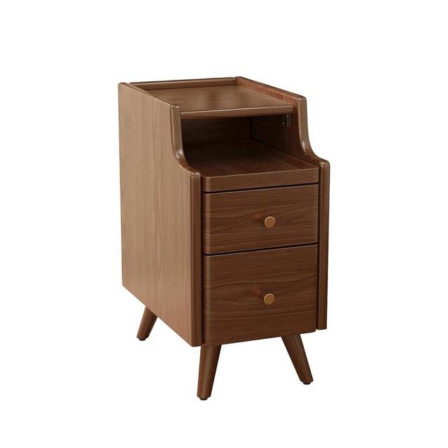 AQIMUELE Small Nightstand with Drawers, Solid Wood Bedside Table, Narrow Walnut Nightstand for Bedroom