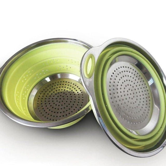 Oneida 8 inch Color Burst Stainless Steel Silicone Collapsible Colander Strainer - Green