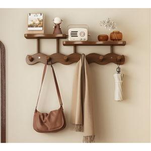 Wall Mounted Coat Rack With 6 Hooks And Floating Shelf - Brown