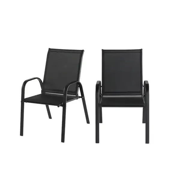 Mix and Match Black Steel Sling Outdoor Patio Dining Chair in Black (2-Pack)