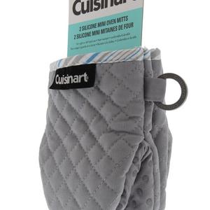 Cuisinart Quilted Mini Kitchen Oven Mitts/Gloves w/Silicone for Easy Gripping, Heat Resistant up to 500 degrees F- Drizzle Grey w/Blue Stripes