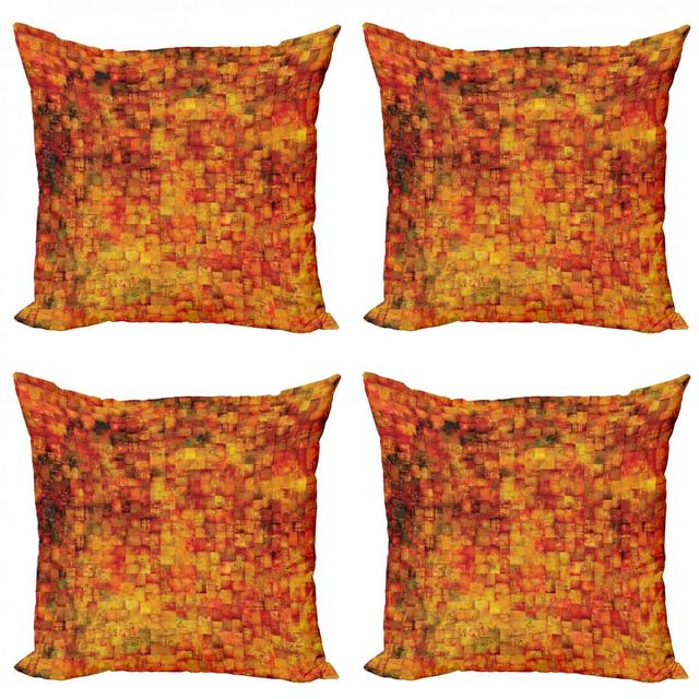 Burnt Orange Throw Pillow Cushion Case Pack of 4, Vintage Mosaic Background Quadratic Little Geometric Squares Faded Print, Modern Accent Double-Sided Print, 4 Sizes, Orange Mustard, by Ambesonne
