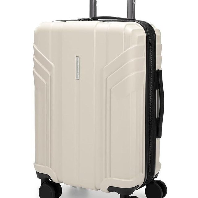BAGSMART Expandable Carry On Luggage 22x14x9 Airline Approved, 1OO% PC Lightweight Hard Shell Suitcase, 20 Inch Travel Luggage with Spinner Wheels, Waterproof Rolling Suitcase, Biege